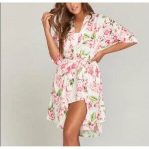 Show Me Your Mumu Brie Robe Womens OS Floral Kimono Wrap Cover Up White Pink